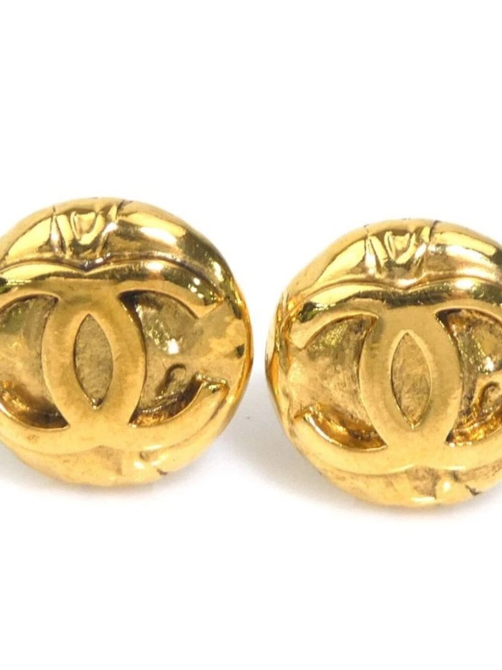 CHANEL Vintage CC Logo Earrings Gold Metal